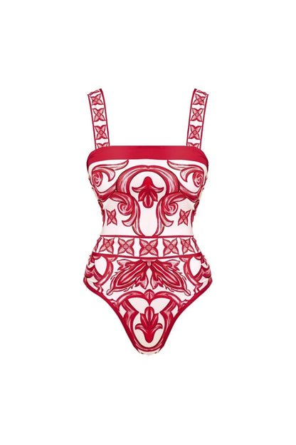 Conjunto de traje de baño de una pieza con estampado étnico