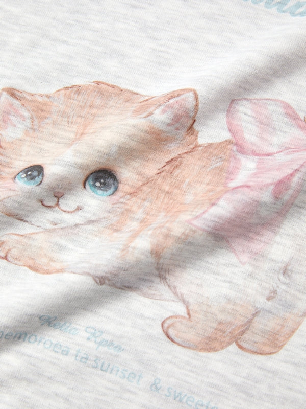 Kitten Print Raglan Long Sleeve Tee