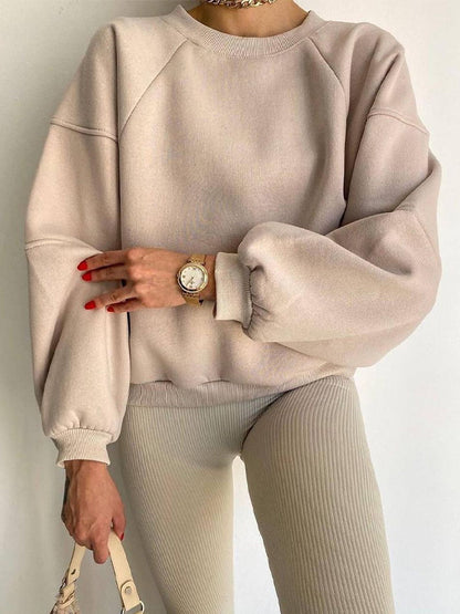 Solid Crew Neck Splice Sweatshirt