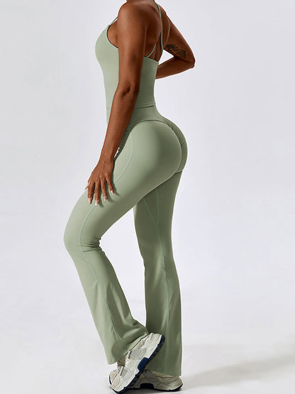 Sporty Solid Quick Dry Cami Top & Flared Pants Set