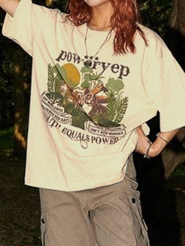 Vintage Dog Print Half Sleeve Oversized Short Sleeve Tee