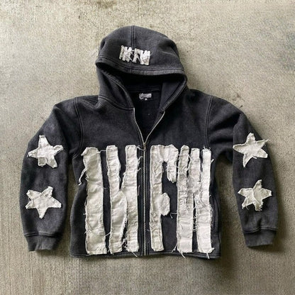 Vintage Patchwork Graphic Print Hoodie