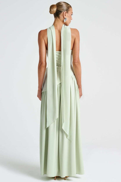Solid Bustier High Slit Formal Dress