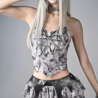 Metal chain butterfly applique glitter tube top  | Festival Outfits Women