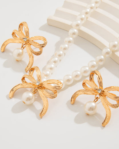 Imitation Pearl Beaded Bow Necklace Set