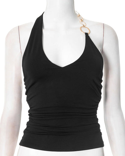 Sleeveless V-Neck Halterneck T-Shirt Top