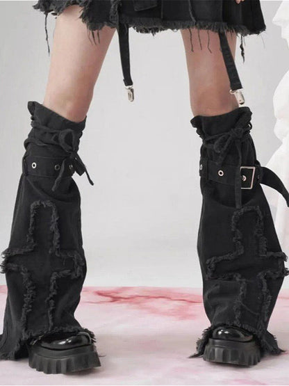 Gothic Punk Cross Denim Knee High Tights