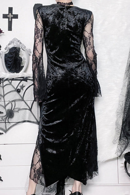 Lace Sleeve Split Gothic Dress