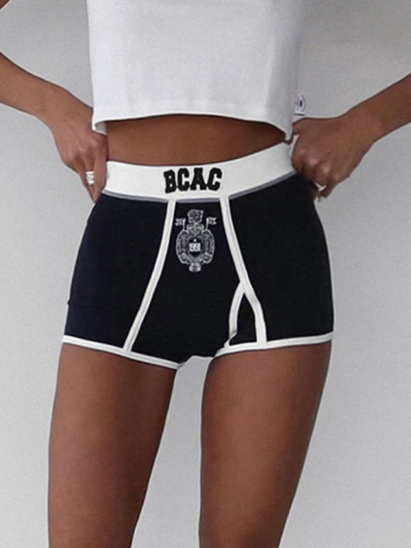 Vintage Print Contrast Splice Shorts