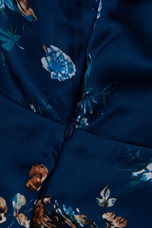 Doll Collar Short Sleeve Blue French Elegant Floral Dress
