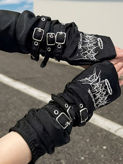 Punk Fingerless Double Straps Gloves