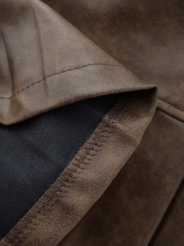 Distressed Leather Pleated High Rise Mini Skirt