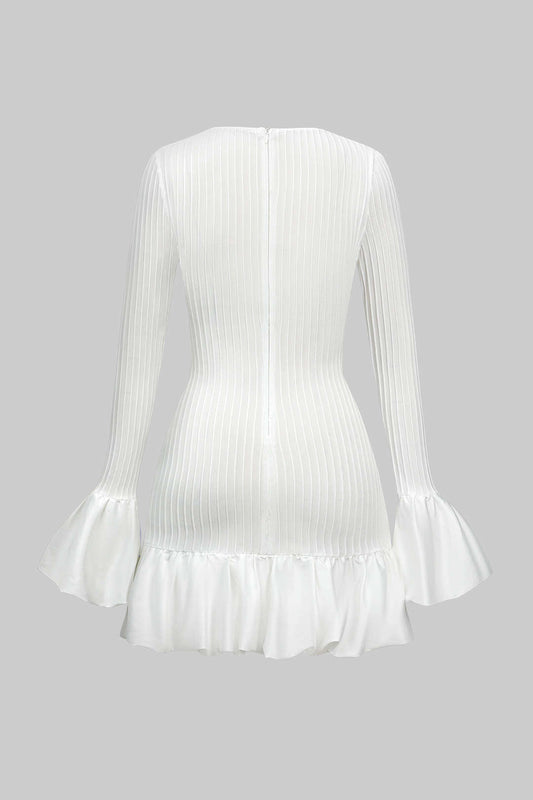 Vintage Solid Color Puff Bell Sleeve Mini Dress