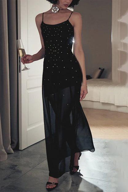 Sparkling Mesh Spliced Cami Long Party Dress