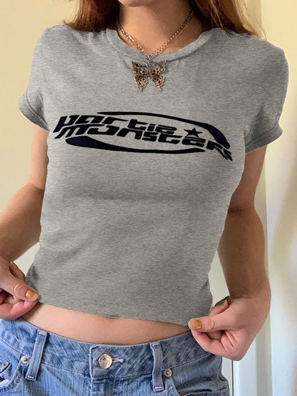 Solid Crew Neck Cropped Short Sleeve Tee