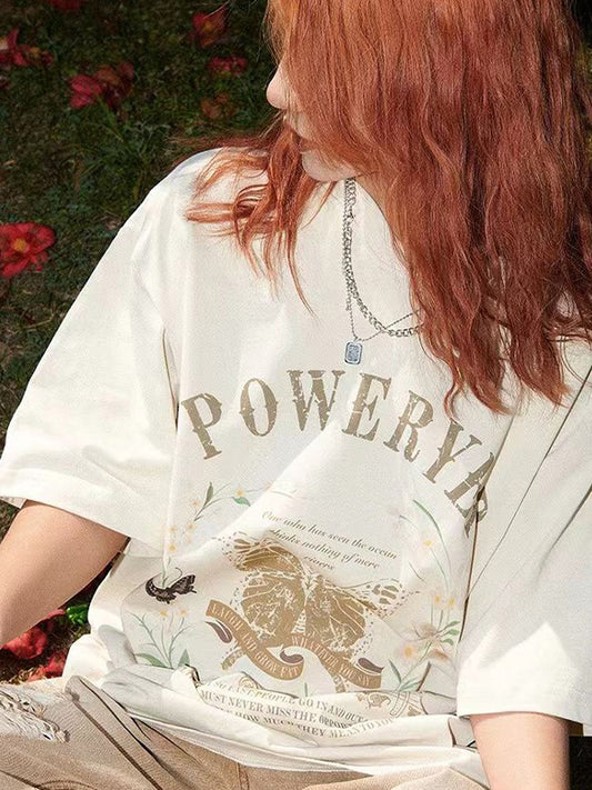 Vintage Butterfly Print Oversized Short Sleeve Tee