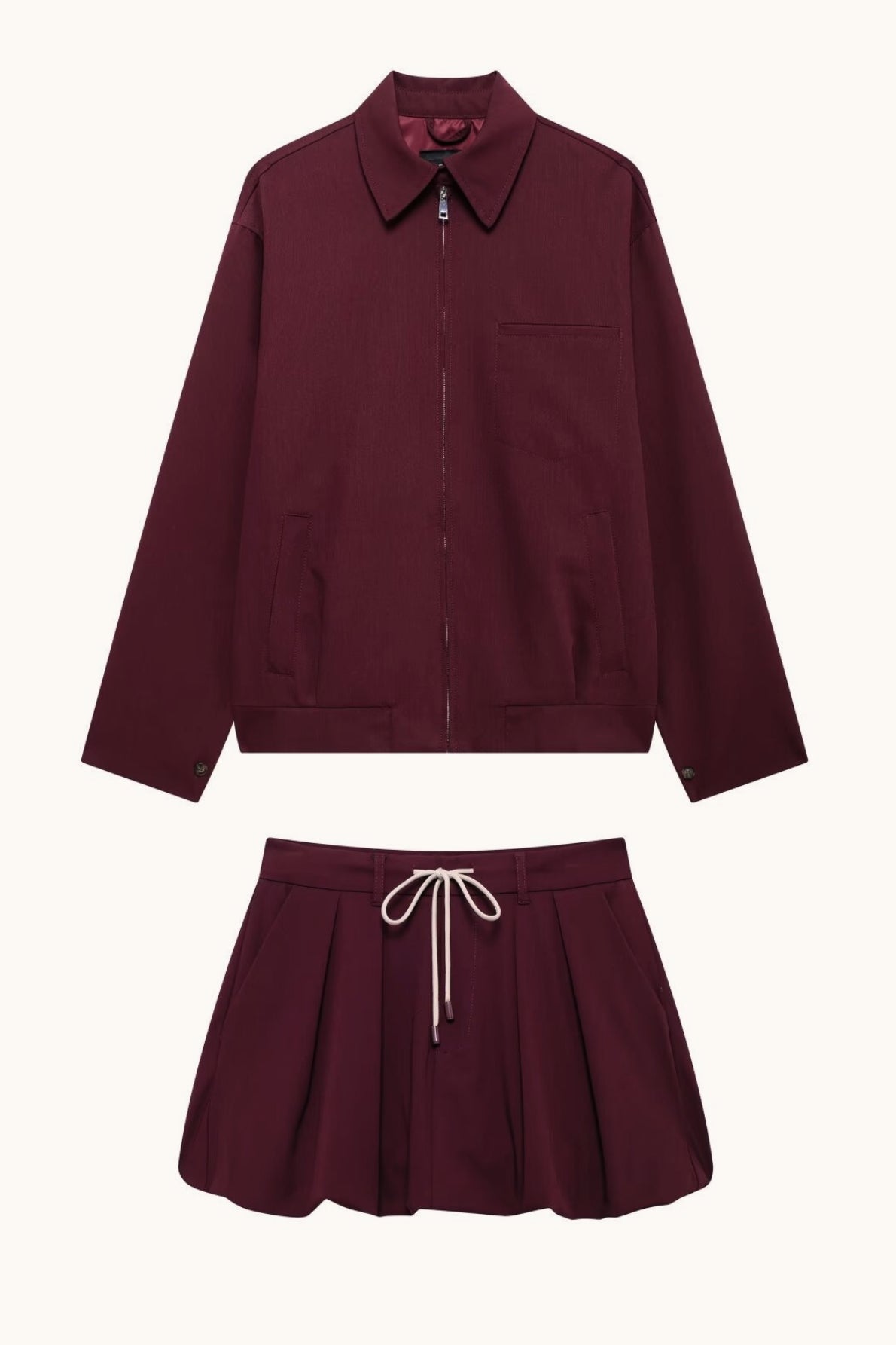 Cargo Style Zipper Crop Top Bubble Mini Skirt Set