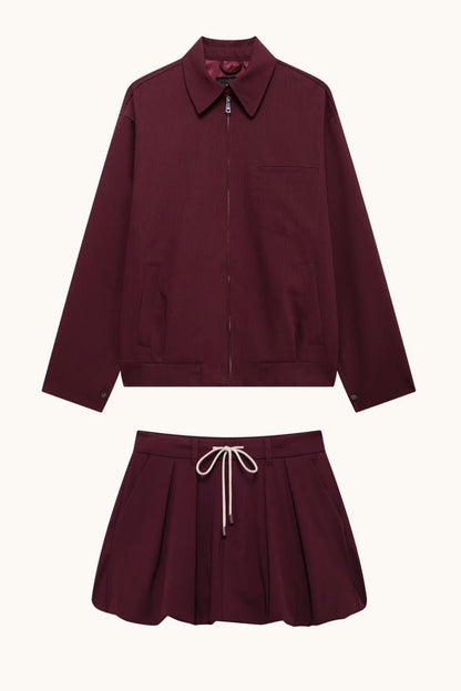 Cargo Style Zipper Crop Top Bubble Mini Skirt Set