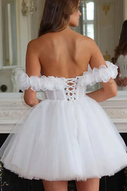 Elegant Off Shoulder Flower Boned Tulle Reception Dress