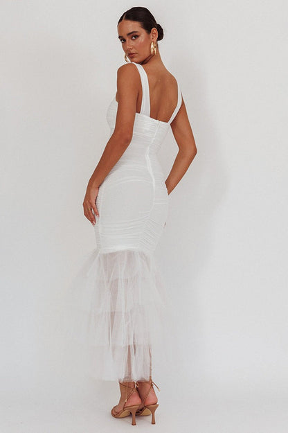 Mesh Insert Sexy Spaghetti Strap Ruched Prom Dress