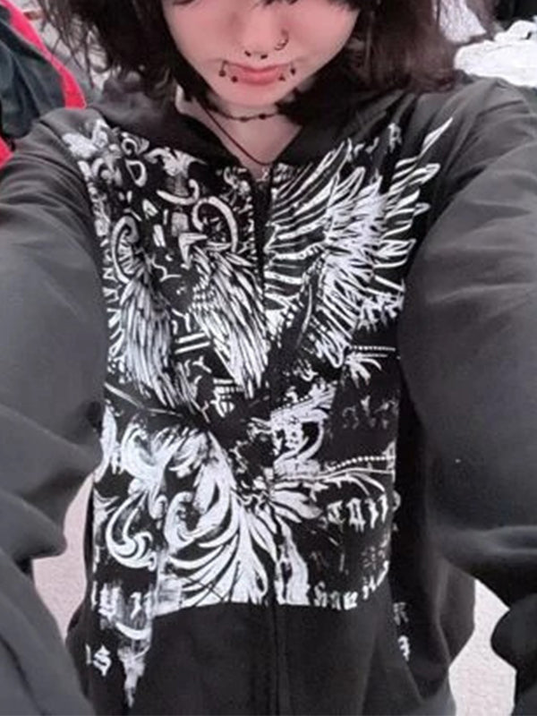 Eagle print loose baggy hoodie