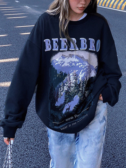 Vintage Landscape Print Sweatshirt