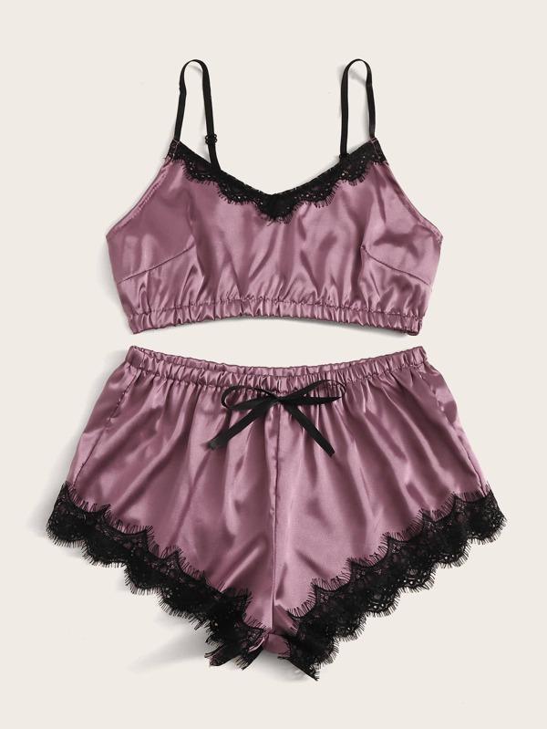 3pack Contrast Lace Satin Lingerie Set for Women