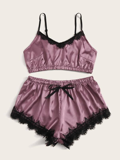 3pack Contrast Lace Satin Lingerie Set for Women