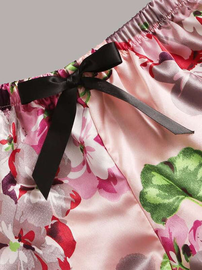 3pack Floral Lace Lingerie Set & Satin Belted Robe for Women