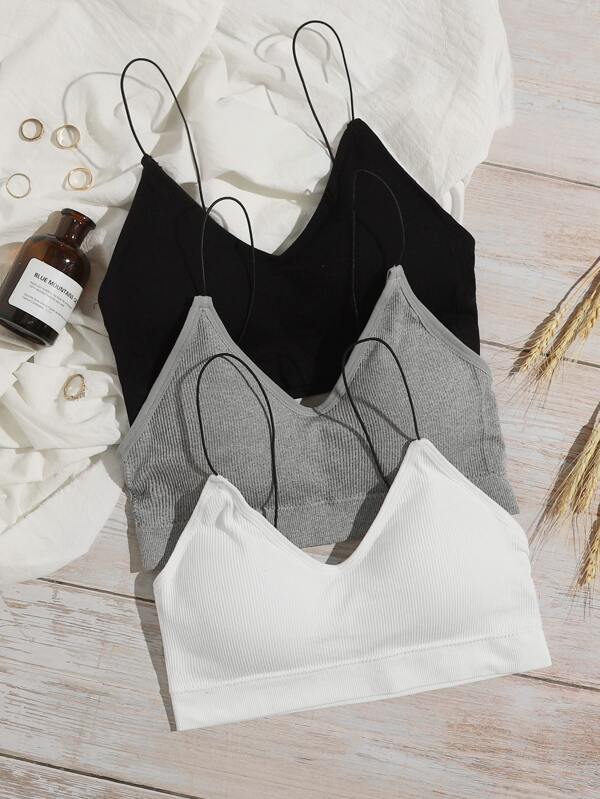 3pack Rib Spaghetti Strap Bra Set for Women
