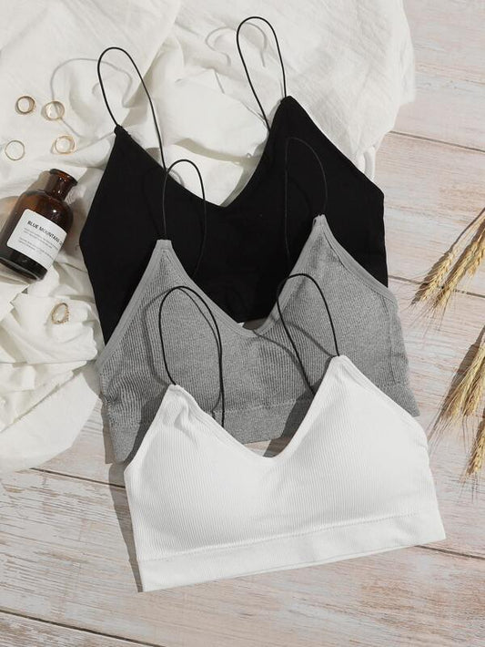 3pack Rib Spaghetti Strap Bra Set for Women
