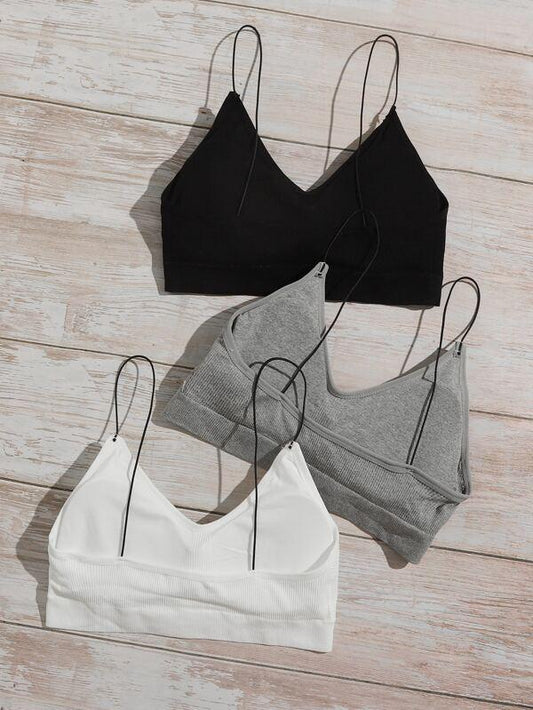 3pack Rib Spaghetti Strap Bra Set for Women