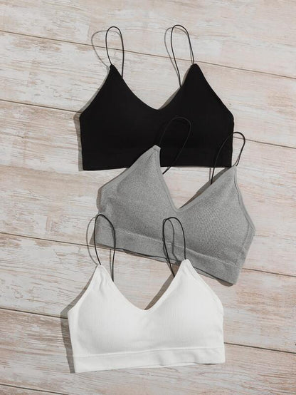 3pack Rib Spaghetti Strap Bra Set for Women