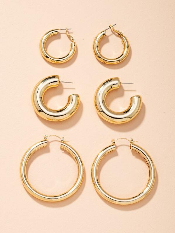 3pairs Chunky Hoop Earrings for Women