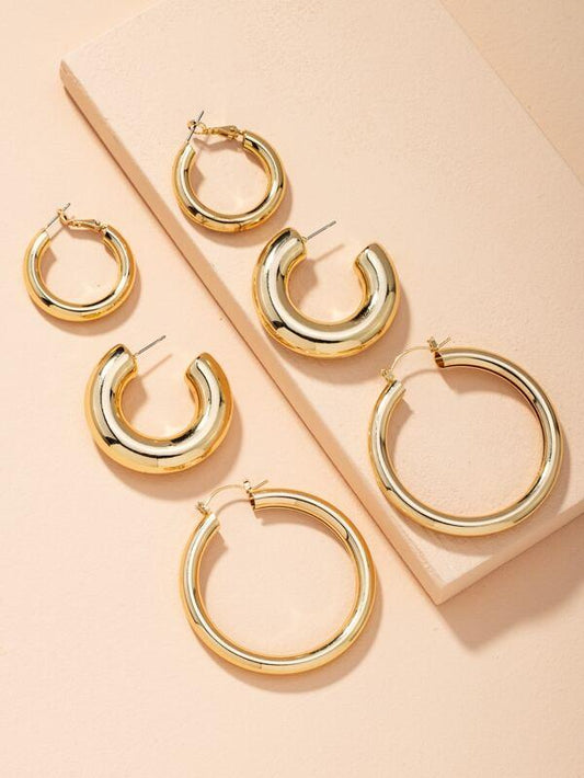 3pairs Chunky Hoop Earrings for Women