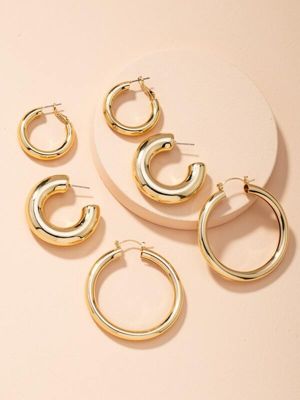 3pairs Chunky Hoop Earrings for Women
