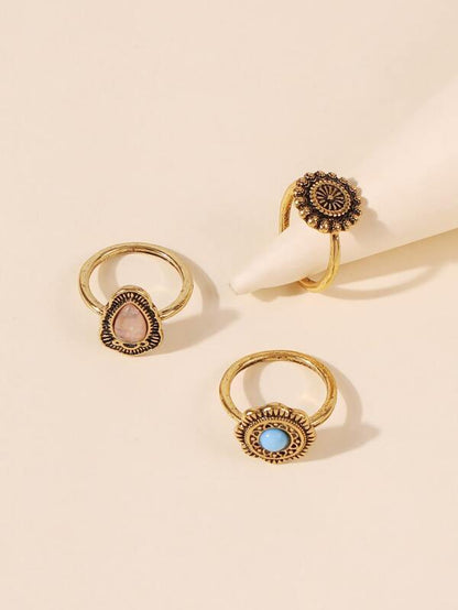 3pcs Bohemian Geo Decor Ring for Women