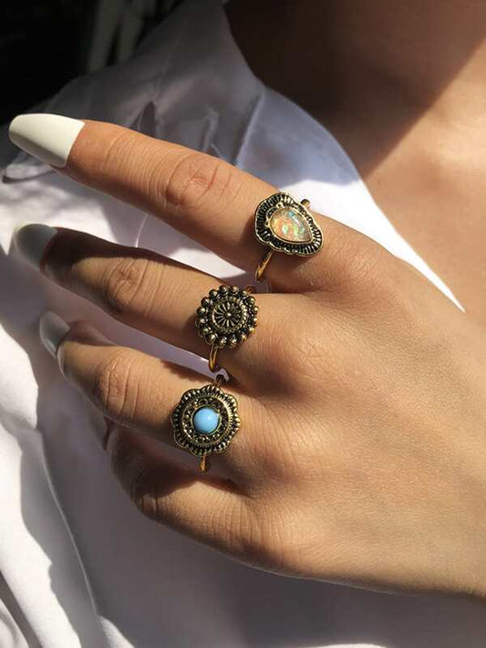 3pcs Bohemian Geo Decor Ring for Women