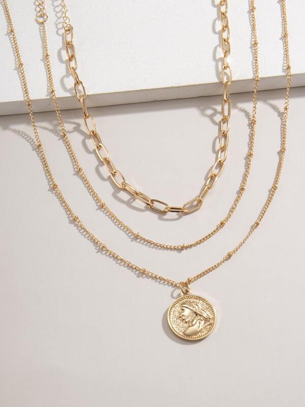 3pcs Coin Charm Necklace for Women