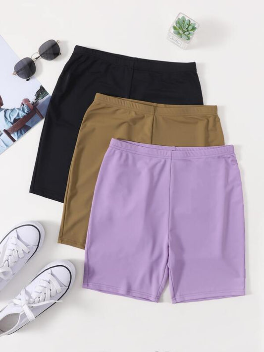 3pcs Solid Biker Shorts for Women