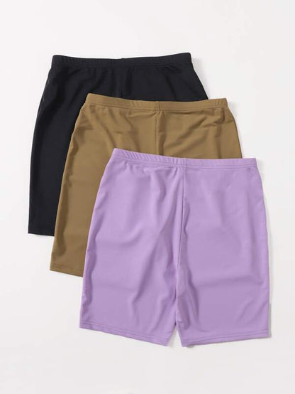 3pcs Solid Biker Shorts for Women
