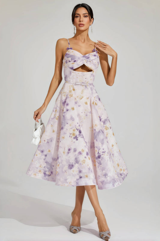 Laurns Purple Holiday Slip Midi Dress