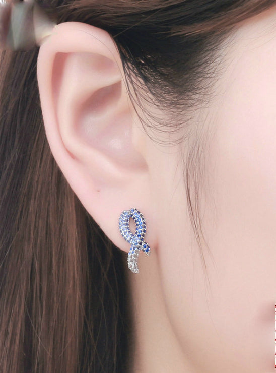 Blue Ribbon Long Drop Earrings in 925 Sterling Silver