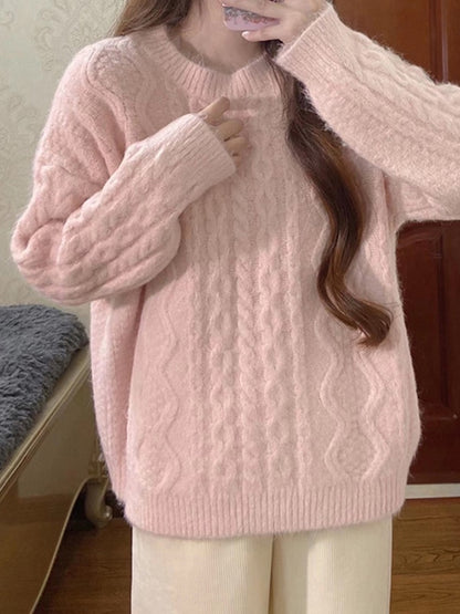 Solid Cable Knit Pullover Sweater