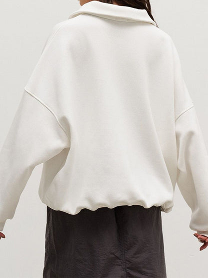 Solid Lapel Neck Half Zip Sweatshirt