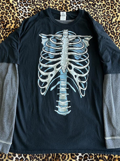 Skeleton Print Oversized Long Sleeve Tee