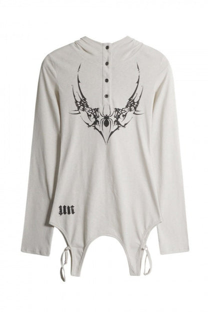 Dark American Studded Hooded V-neck Loose T-shirt
