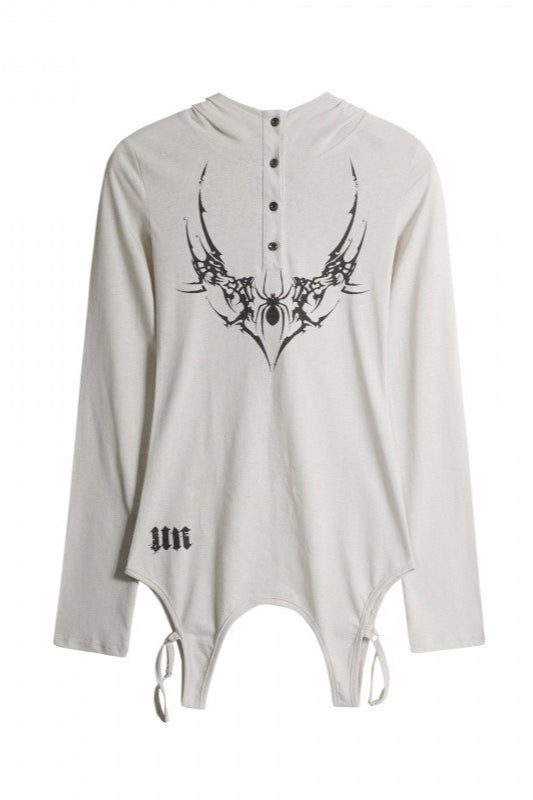 Dark American Studded Hooded V-neck Loose T-shirt