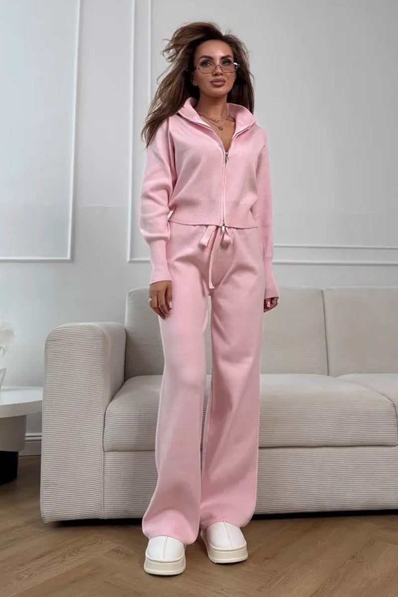 Two-Way Zipper Fitted Knit Commuter Two Piece Set