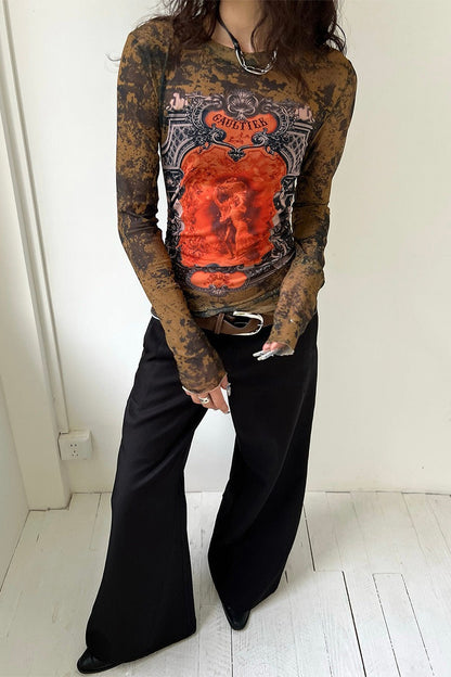 Graphic Mesh Slim Fit Mesh Top